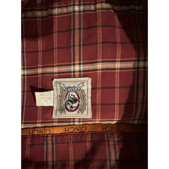 Cinch Men Button Down Shirt Size Large Red Rust Plaid Cotton Western Cowboy 158 - Picture 5 of 5